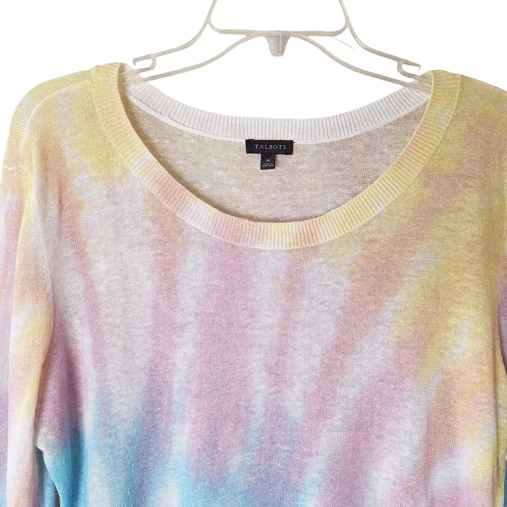 Talbots Sz M Pastel Tie-Dye Lightweight Linen Blend Long Sleeve Pullover Sweater - Picture 4 of 9
